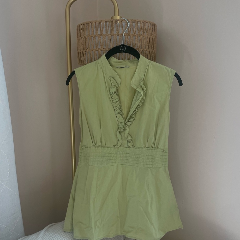 Sleeveless Ruffle Green Top